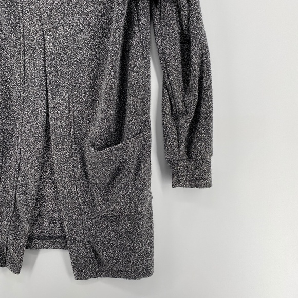 Reitmans Cardigan Womens Small Open Front Side Pockets Hood Black Grey Long - Picture 5 of 13